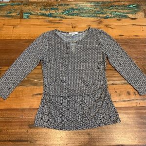 White House | Black Market - Geometric Print 3/4 Sleeve Blouse with Metal Accent